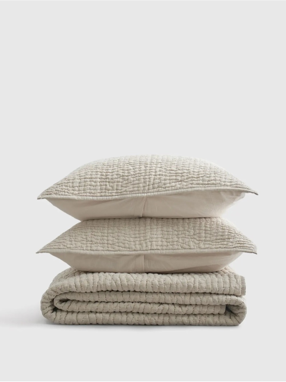 Quince NWT European Linen cotton stitch Quilt set with Sham covers (2) Natural